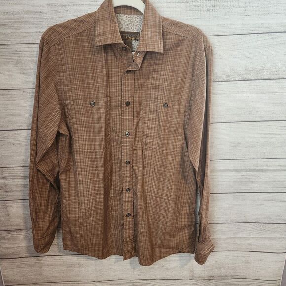 Pronto uomo blue small brown button up plaid shirt 10.7063 - Picture 1 of 7